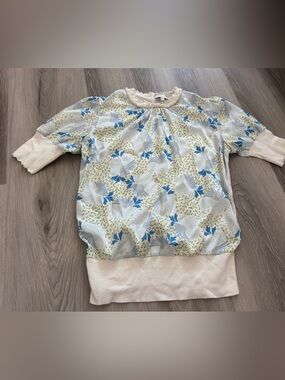 Ted Baker London Floral Print Top in Cream and Blue size 2